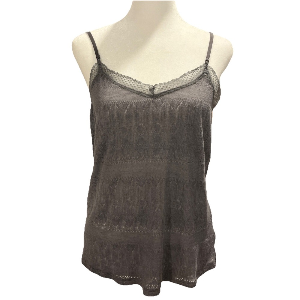 American Eagle Womens Y2K 2010 Lace Trim‎ Tank Top Coquette Gray Size Medium